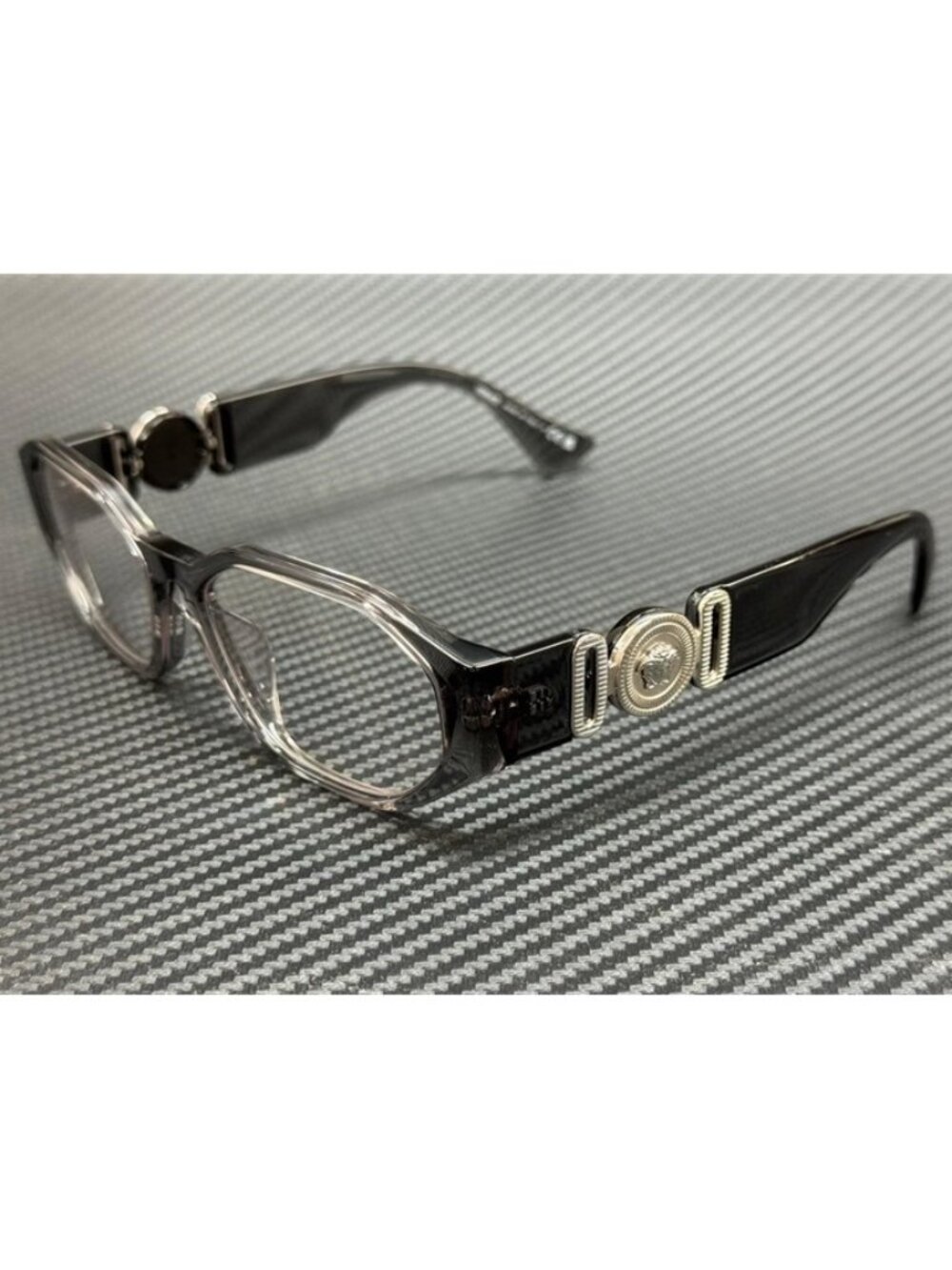 New Versace Men Grey Transparent Eyeglasses 56-16-145